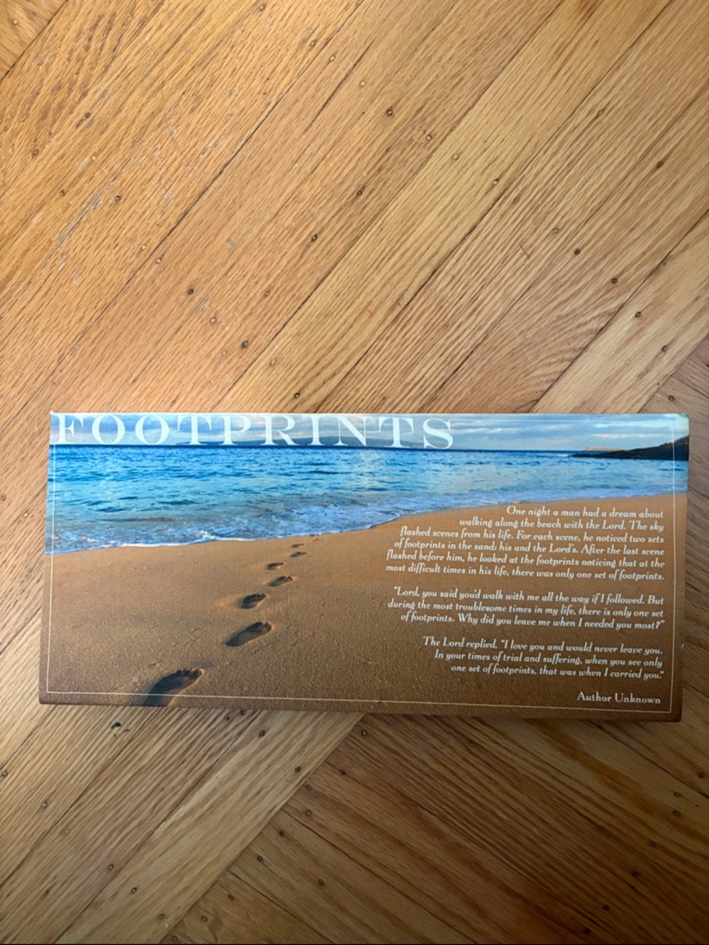 Christian Footprints Wall Canvas Artwork with Beach Scene - Blue and Tan